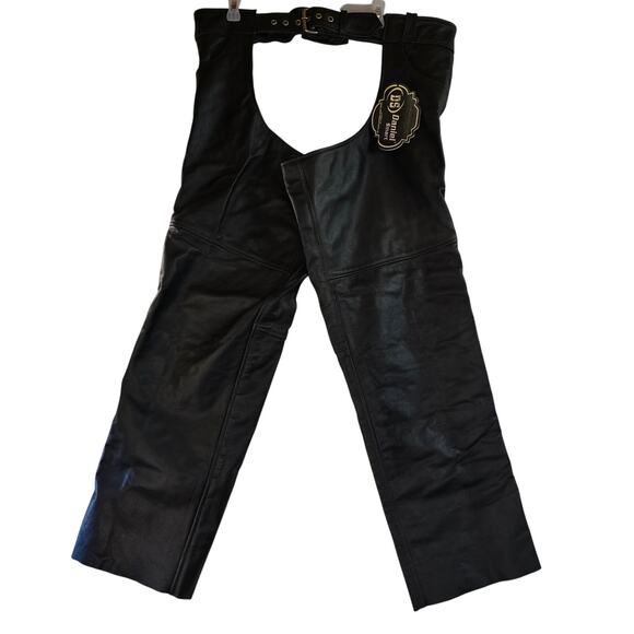 Daniel Smart Leather Chaps Black Big and Tall Size 3XL Adjustable Waist - Picture 1 of 12